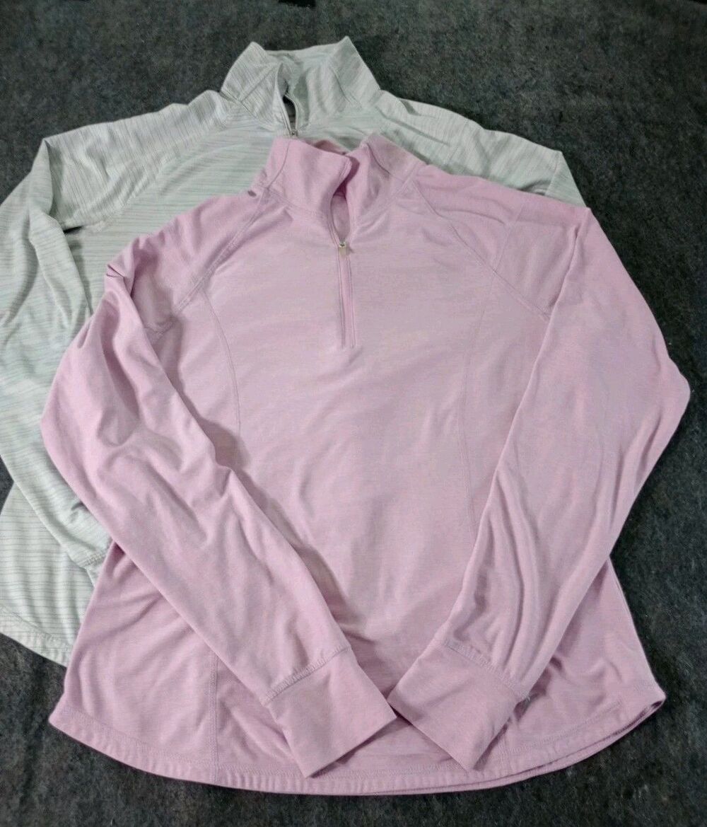 Lot of 2 Old Navy Active Women's 1/4 Zip Pullovers Size Large  Pink /White Off